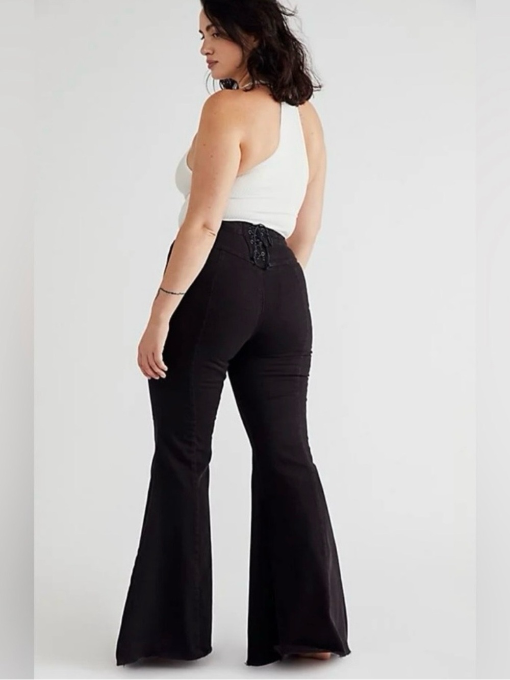 Free People Vintage High-Waist Black Flare Pants with Corset Waist
